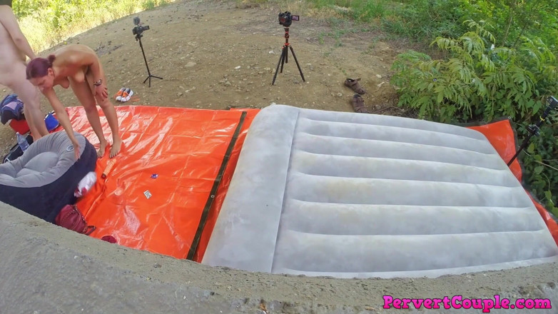 Pervert Couple: Kinky couple rough fucking outdoor