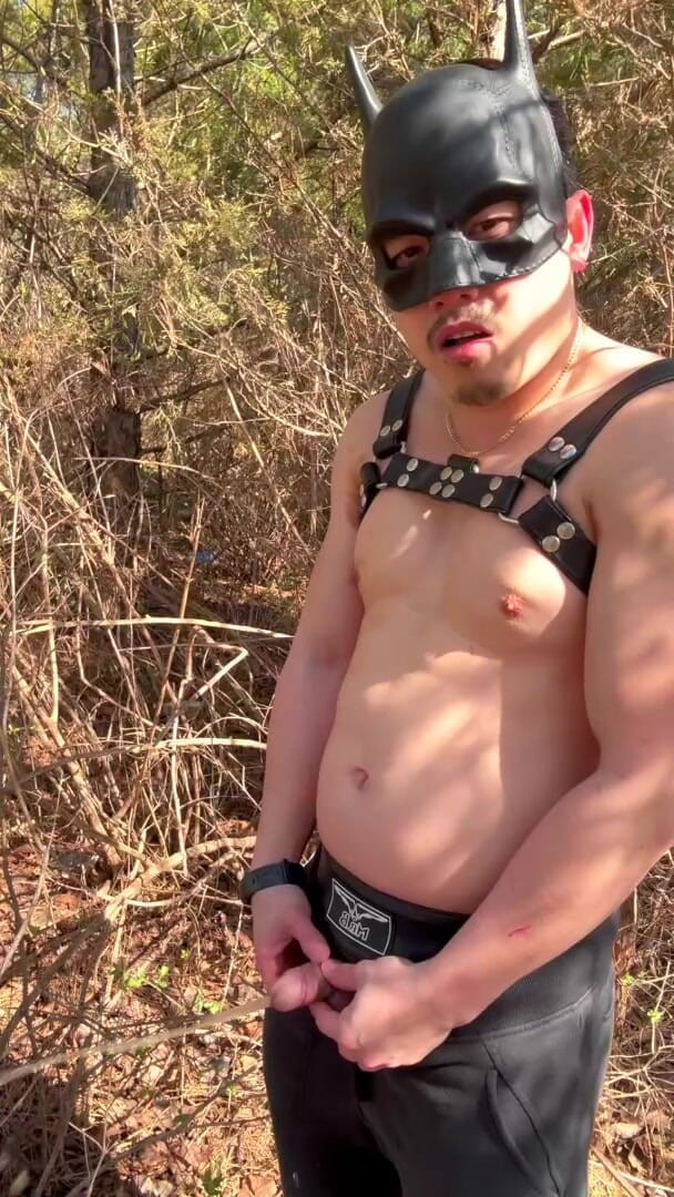 barenakedboy: Freezing Winds Asian Muscle Hunk Pisses, Strips to Leather, Jerks...