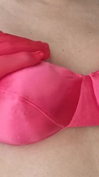 Sexy Vs Red Satin Bra, C Cup Caressing Boobs