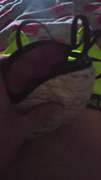 Using My Step Sis Bra to Help Me Cum in Her Green Nike Pro Sports Bra