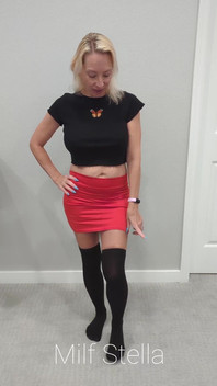 Black Thigh High Socks & Red Mini Skirt