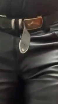 Leather Muscle Dad Smoking Solo Cock Scene