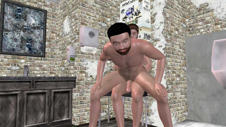 LustMen: 3D гей-порно - красивый мужчина скачет на хуе другого мужчины в мужском туалете
