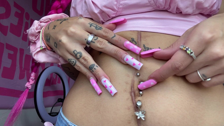 Nali Marie: Belly Button Fingering Teen Long Nails Mini-skirt Stomach Tummy Belly...