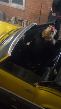 Behind the scenes vintage car