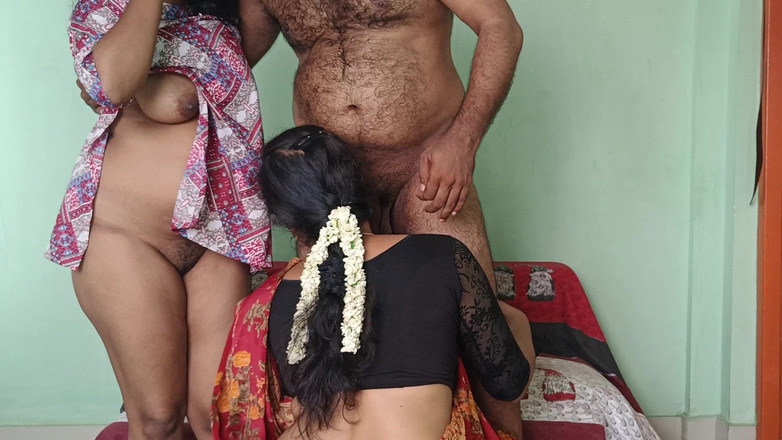 Inba: Romance de trío de mujeres casadas calientes con el marido...