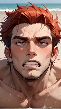 Le dieu musclé de plage flexes, son six pack trempé de sueur brillant pendant qu’un coup de sperme éclate ! le X gay le plus sexy !