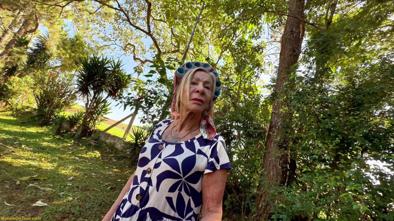 Mature On Tour: Tattooed 81 Year Old Granny Outdoor Behind the Car Fucked