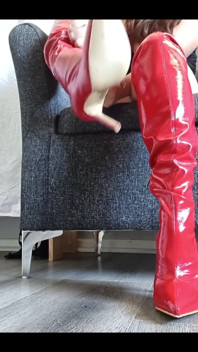 Putting My Red Thigh High Boots on Without Socks