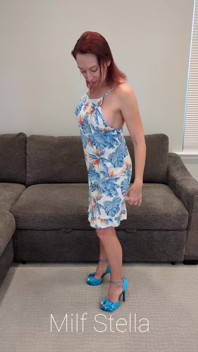 Tropical Dress with Blue Heels