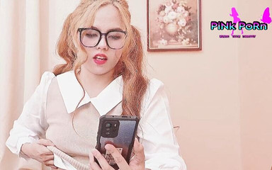 Pink Porn: Someone Sneaking While Student Girl Talking to Her Boy Friend