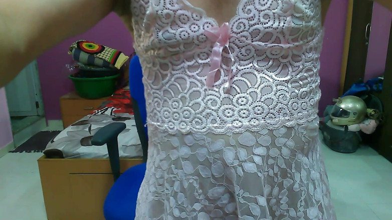 Cute & Nude Crossdresser: Cute sissy crossdresser Sweet Lollipop in a pink princess nighty.