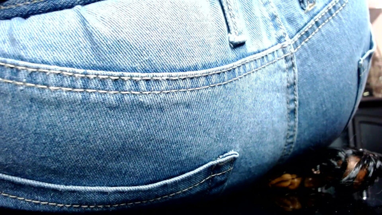 Maeling: Ebony Bitch Crushed in Denim Jeans and Ass Stifled Ignorant