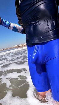 Men and Women on the Beach Get Horny Seeing My Cock in Wet Spandex