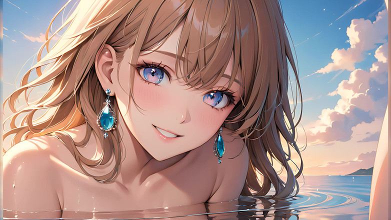 LustRender: Pastel Reflections: красивая молодая женщина с мягким небом в глазах