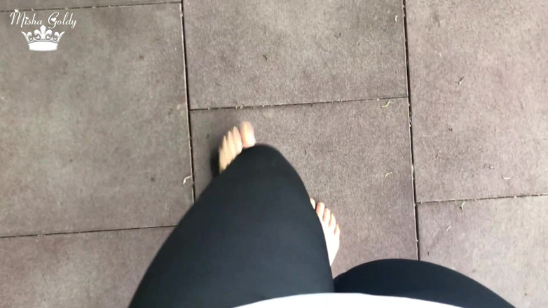 Goddess Misha Goldy: My new shiny slippers dangling everywere outdoor