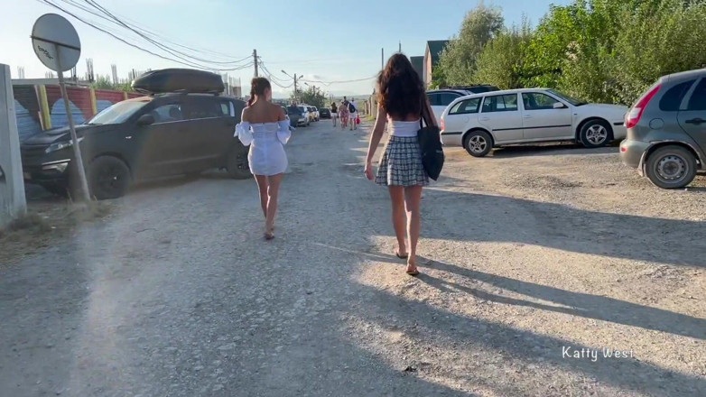 Katty West: Two Girls Walk in Without Panties and Show Pussies
