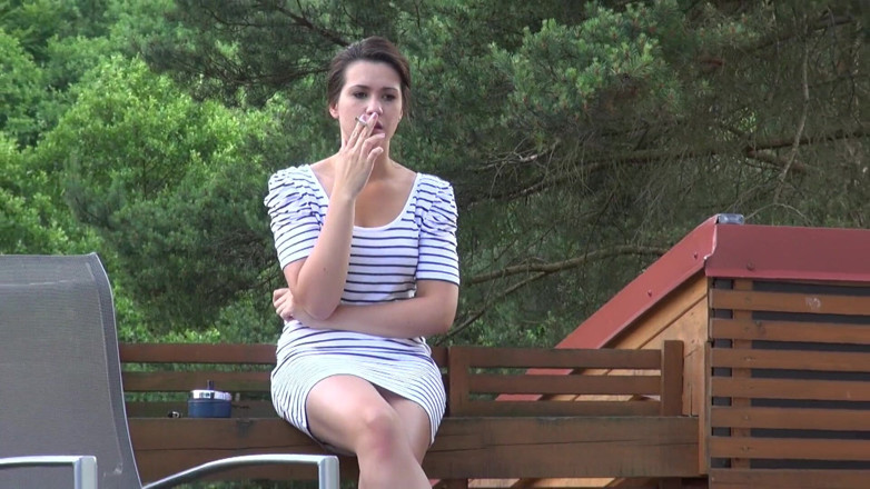All Those Girlfriends: Carrie smoking a cigarette before seducing her pussy