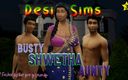 Desi Sims: Desi prsatá indická saree tetička Shwetha se dvěma mladými chlapci