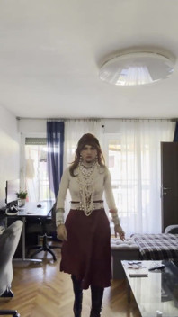 Crossdresser Walking Around the Apartment Showing High Heels and Lovely Pearls