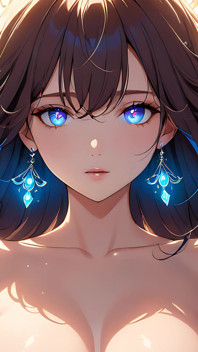 柔和的星光，一个美丽的年轻女人与发光的眼睛在动画风格
