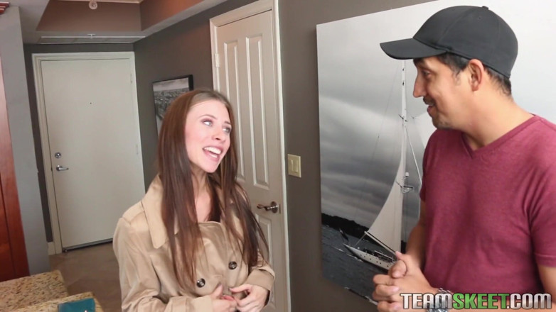Exxxtra Small: Cute petite teen sucks off a big cock stud