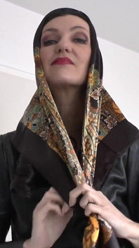 Satin Headscarf Fashion Show, Satin Headscarf and Leather Jacket, JOI Lady Victoria Valente