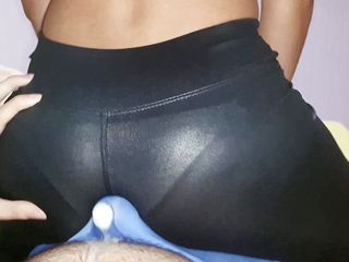 College couple: Dry humping in a full leather outfit, leather leggings assjob...