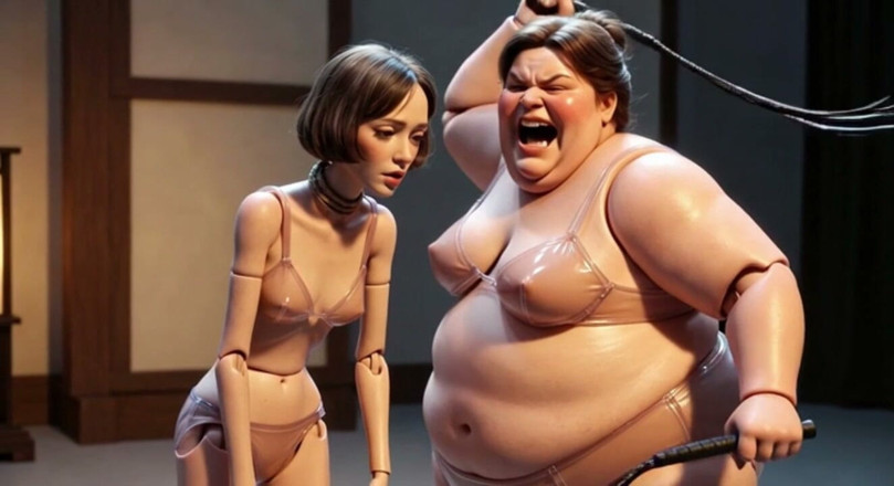 YOUR BEST FANTASY: Fat Mistress Whips Bound Skinny Slave - Body Contrast Humiliation