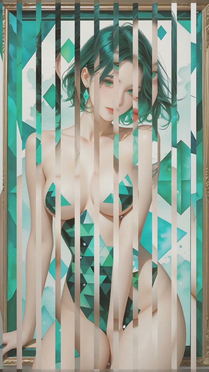 LustRender: Nude Silhouette in Emerald Geometry