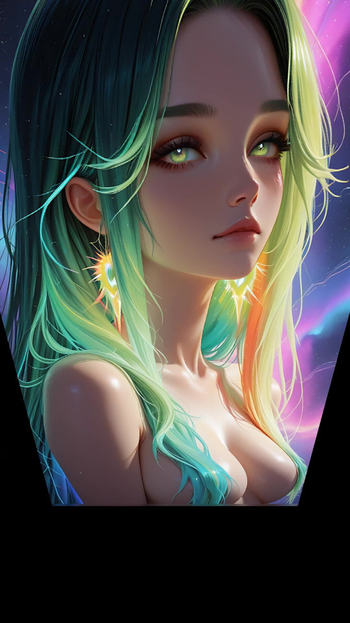 VelvetInk Studio: Kosmický neon krása portrét se svítícíma očima dreamlike fantasy ai...