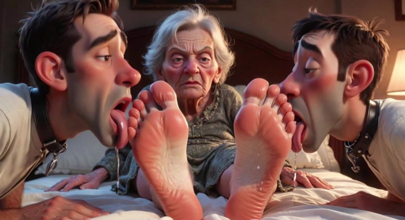 Anime Hentai: Submissive Mans Serving Old Granny's Ugly Feet - Humiliation