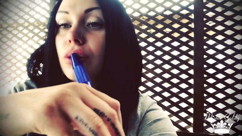 Goddess Misha Goldy: Blowing shisha smoke from itching nose and scratching it all...