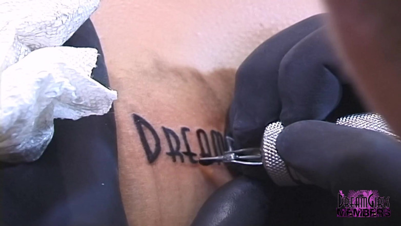 Dream Girls: She gets dream girls tattooed on her nice ass