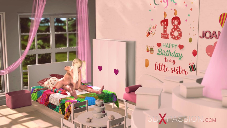 3dxpassion: Sex birthday greetings. Sweet teen gets fucked by her Stepbrother...