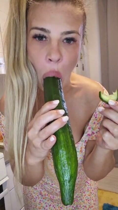 Nadya Albu: Naughty MILF Cucumber Masturbation in the Kitchen