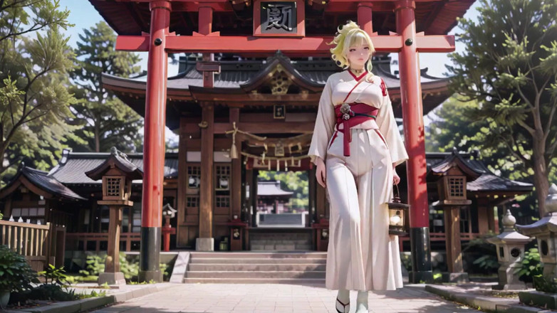 Seraphina Vale: Blonde Kimono Girl's Shrine Secret! Kneeling Under the Torii Gate...