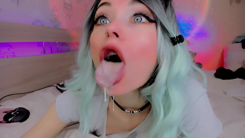 Dirty slut 666: Blue-haired Slut Gets Milk on Her Ahegao Face