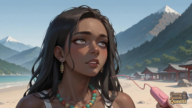 Ebony Anime Queens: Pompino in spiaggia di montagna della regina ebano - Fantastico XXX!