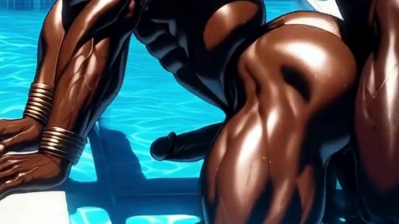 Real narrated fantasy Hentai: مثلي الجنس الشرجي مع رجلين أسودين بجانب حمام السباحة في فندق فاخر. ياوي هنتاي الرسوم المتحركة