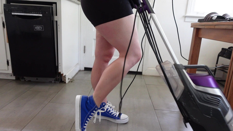 Deanna deadly: Muscular Calves View While Vacuuming in Blue Converse Sneakers