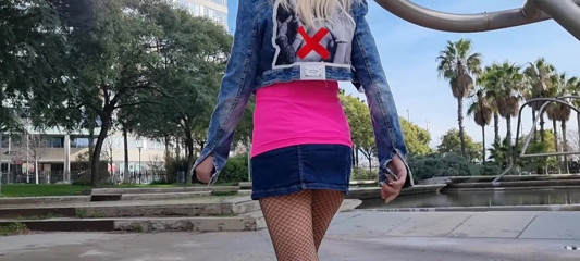 TheloveStory: Curvy in ripped tights walking and show her ass outdoor