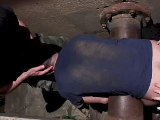 Fucked by two masked machos behind a disused factory