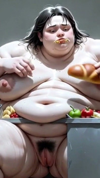 Huge Obese SSBBW Stuffing Herself - Naked with Thick Hairy Pussy