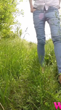Diana Pee on Grass in the Forest and Then She Dress Pulling up Her Tight Jeans