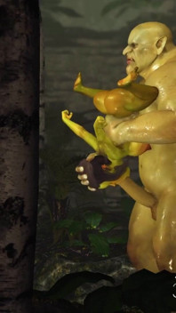 Gröna monster Ogre knullar hårt en kåt kvinnlig troll Arwen i den förtrollade skogen