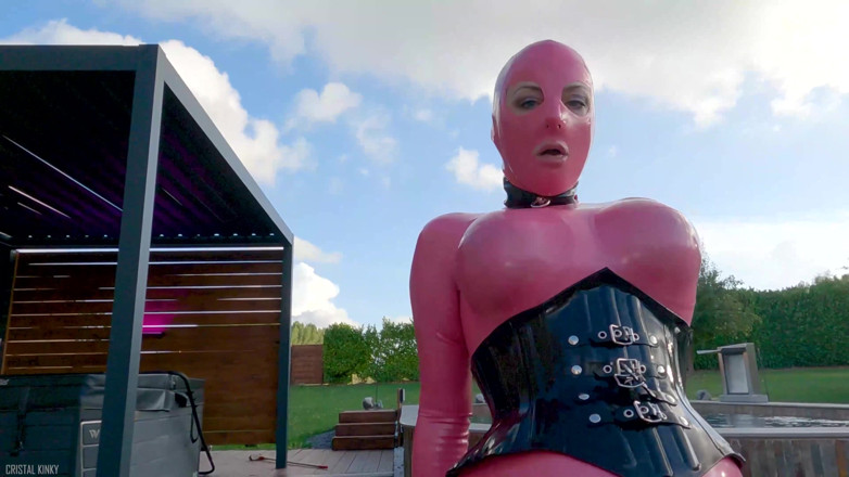 Cristal Kinky: Cristal Kinky Pink Rubber Doll Getting Fucked Outdoors POV