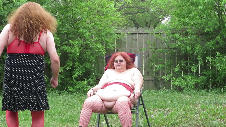 BBW nurse Vicki adventures with friends: Nurse Vicki strips outside from her Highlander inspired