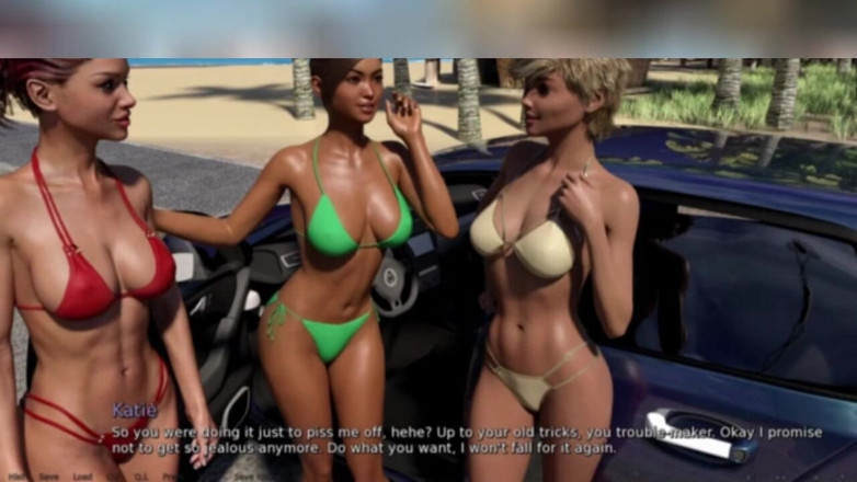 3DXXXTEEN2 Cartoon: Trzy gorące dziewczyny w jednym samochodzie. Seks z kreskówkami 3D porno