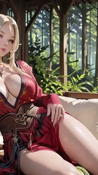 Red Robe Elf Sorceress! Sun-dappled Forest Terrace, Kneeling Gaze That Melts You Instantly